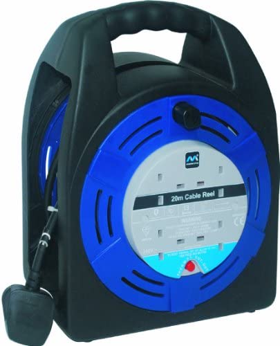 Masterplug Four Socket, 20 Metre Case Reel, Large Extension Lead Cable Reel, Wind-Up Retractable Power Cord Reel