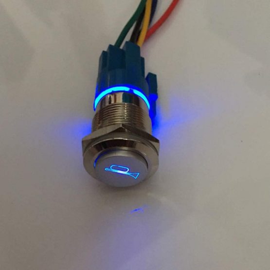 Mintice 12V Car Vehicle Blue LED Momentary Speaker Push Button Metal Switch 19mm Socket Plug Wire - Image 3
