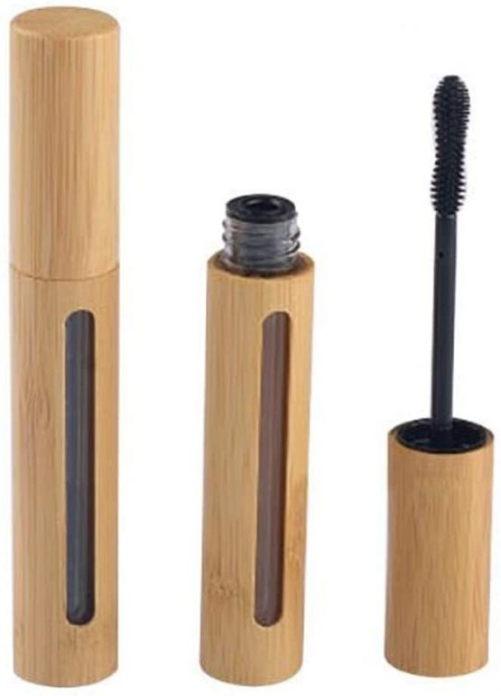 2PCS 6ml/0.2oz Empty Eco Bamboo Shell Eyelashes Tube Mascara Vials Jars with Stopper and Brush Eyelash Growth Oil Bottle Holder Container Makeup Beauty Tool