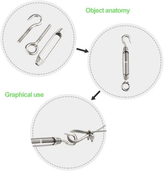 FEPITO 6 Pieces Turnbuckle Wire Tensioner M4 Stainless Steel Turnbuckle Tensioner Adjustable Turnbuckle Hook and Eye Set Heavy Duty - Image 4