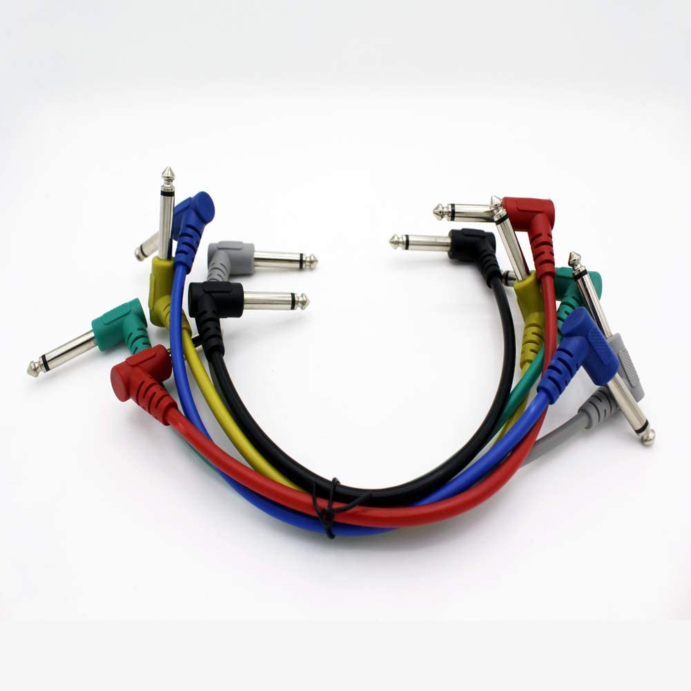 Leen4You Guitar Patch Cable Wire Effect Pedal Cable Cord Instrument Lead Cable Short Audio Connection Cable 6.35mm(1/4 inch) Colorful for Electric Guitar Bass Guitar Pack of 6
