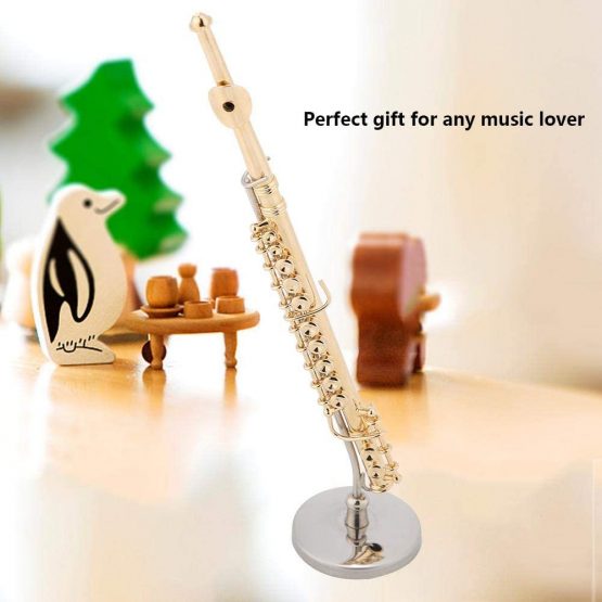Mini Trumpet Boxed Top Grade Gift Mini Musical Instrument Model Miniature Flute Replica with Stand and Case Gold Plated Instrument Model Musical Ornaments 5.9 * 1.3 * 1.3in - Image 3