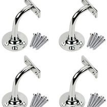 XFORT® Set of 4 Polished Chrome Handrail Brackets, Steel Heavy Duty Bracket for Stair Bannister Handrail, for Wood and Steel Handrail, Classy and Stylish Brackets for Hand Rail.