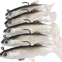 WUWYOUWL Fishing Lure Set, 5Pcs 8cm Soft Bait Head Sea Fish Lures Fishing Tackle Sharp Treble Hook T Tail Artificial Bait