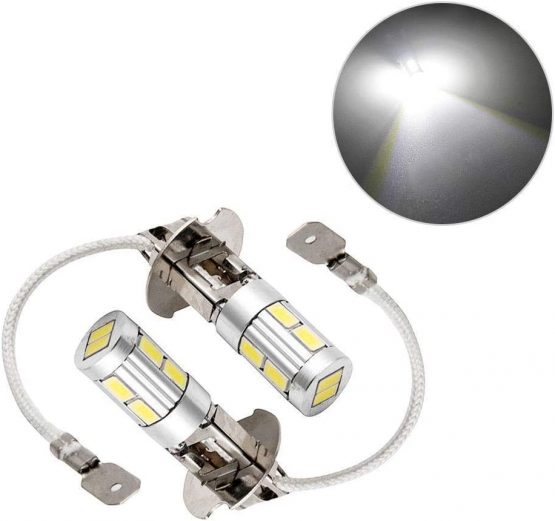 MASO 12V H3 5630 SMD LED Fog Light Bulbs 6000K 10 LEDs Super Bright White Fog Lights Daytime Running Lights Headlights for Auto(Pack of 2)