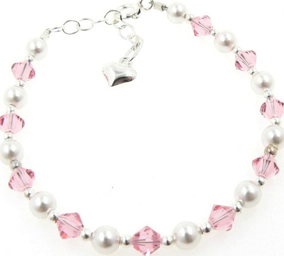 Children's Silver Bracelet with Crystals and Pearls
