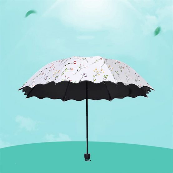 Sun Umbrella Ladies Parasol Summer UV Protection Umbrellas for Women Parasol Lightweight Pink Windproof Begonia Triple Folding 8 Bones Parasols (Beige) - Image 2