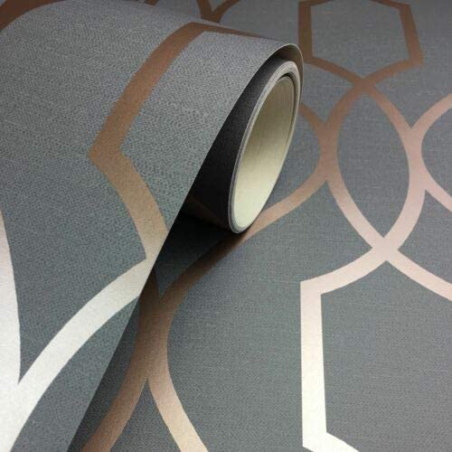 Fine Décor FD41998 UK Apex Trellis Sidewall Wallpaper, Copper/Charcoal - Image 3