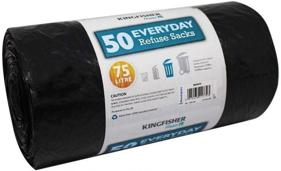 Kingfisher BB50HD 75 Litre Everyday Dustbin Bin Bag Liners/Refuse Sacks Black (50 Bags)