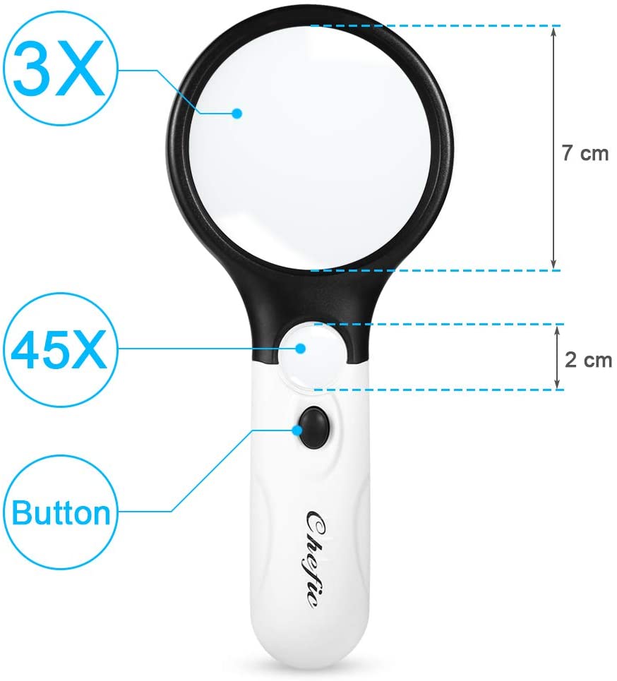 Magnifying Glass with 3 LED Lights, Chefic Handheld Illuminated Magnifier 3X 45X Magnification - Image 3