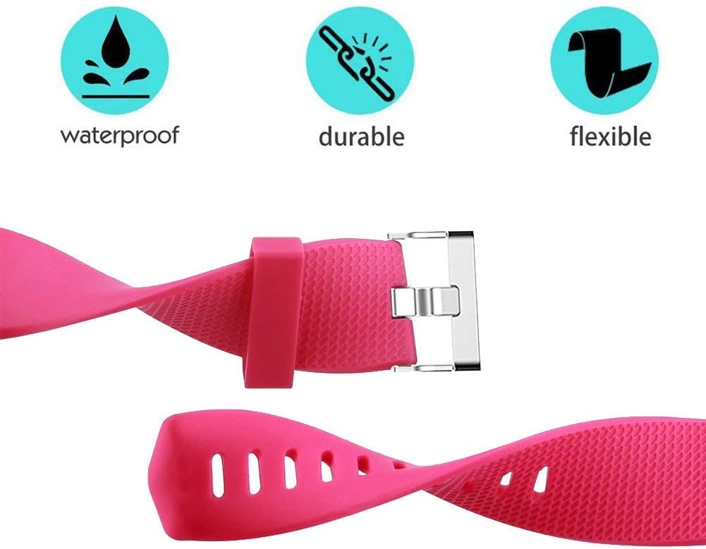 Fitbit Charge 2 Straps, Soft Accessory Strap, Secure Metal Clasp for Fitbit Charge 2 (5.5-6.7") - Red Pink - Image 3