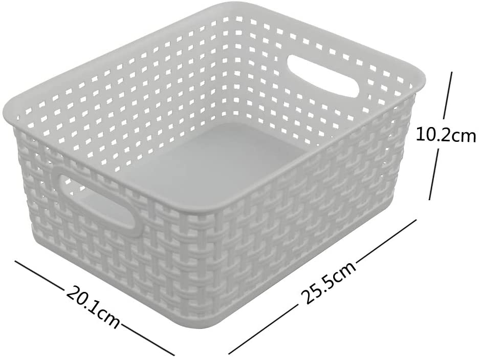 Sandmovie White Plastic Woven Ratten Baskets, 6-Pack, 25.5 cm x 20.1 cm x 10.2 cm - Image 2