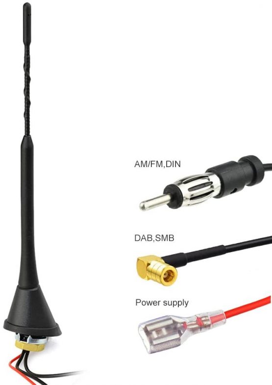 Eightwood DAB Car Aerial DAB Antenna Splitter Amplifier SMA/SMB to DIN Connector Universal Roof Car DAB FM Antenna 5M 16.4ft Cable Compatible for FM Radio DAB Car Radio Blaupunkt Pioneer Alpine JVC