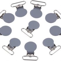 GLOGLOW Pacifier Clips, 10pcs Metal Round Suspender Snap Pacifier Strap Holder for DIY Making Leather Craft(Gray)