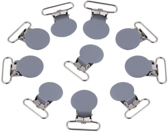 GLOGLOW Pacifier Clips, 10pcs Metal Round Suspender Snap Pacifier Strap Holder for DIY Making Leather Craft(Gray)