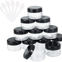 GOLRISEN Cosmetic Container,12pcs Plastic Travel Jars,with Black Screw Lids 15ml Sample Containers Pots Bottles and 6pcs Spatulas for DIY Travel Makeup Creams/Powder/Mineral Make Up Cosmetic
