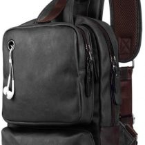 SPAHER Man Bag Leather Sling Bag Backpack Mens Messenger Bag Chest Bag Crossbody Shoulder Bag Daypack Rucksack for Business Outdoor Sports Hiking Camping Travelling Black