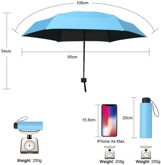 Vicloon Mini Travel Umbrella, Pocket Umbrella, Blue Portable Compact Folding Umbrella, Small Light-Weight Waterproof Umbrella, Rain and Sun Umbrella - Image 4