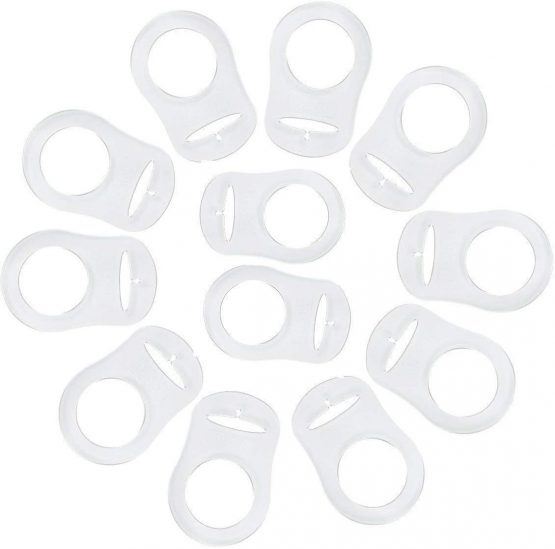 JZK 12pcs Transparent Silicone Button Ring Dummy Pacifier Holder Clip Adapter for Baby MAM Soother