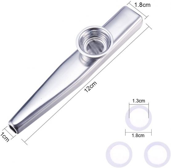 WANDIC Aluminum Alloy Kazoo and 3 Membrane Flute Diaphragm Mouth Kazoos with Vintage Gift Box, Silver - Image 2