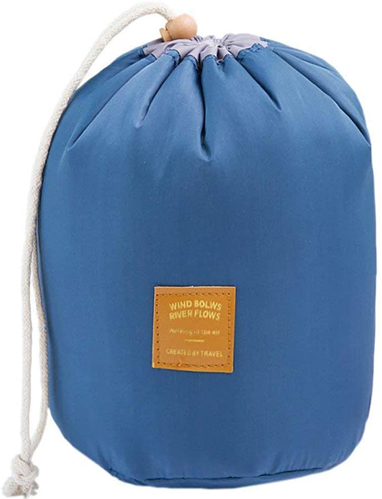 Large Barrel Shaped Travel Cosmetic Bags Nylon Organizer Drawstring Toiletry Bags for Women Ladies Barrel Cosmetic Bag Multifunction Makeup Bag Toiletry Organizer Bag