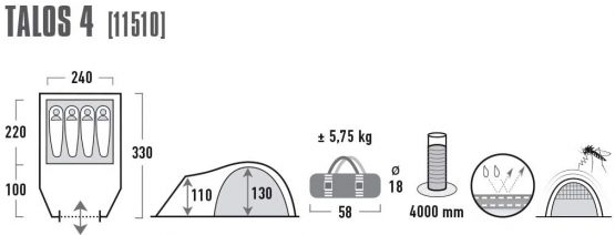 High Peak Unisex's Talos 4 Tents, Darkgrey/Green, One Size - Image 2