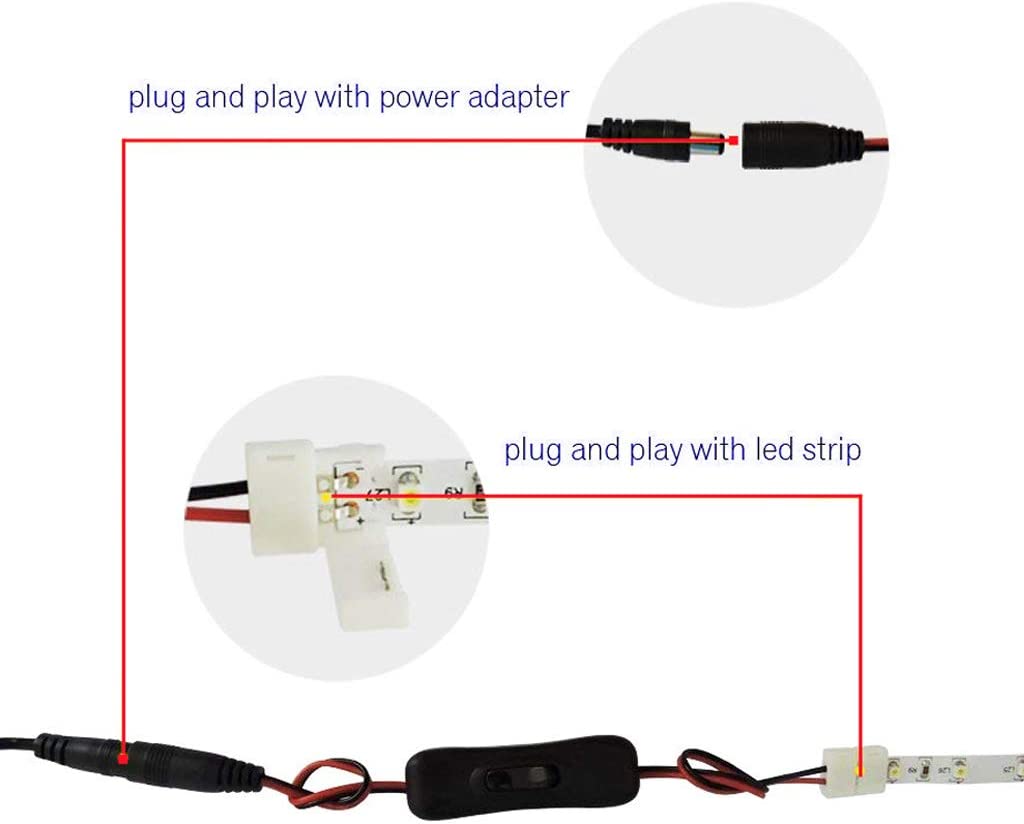 RUNCCI-YUN 3528 2835 8mm 2 Pin LED Strip Light Connector Kit, 5 Jumper, 5 Pigtail, 5 L Shape Corner, 2 DC On/Off Switch - Image 4