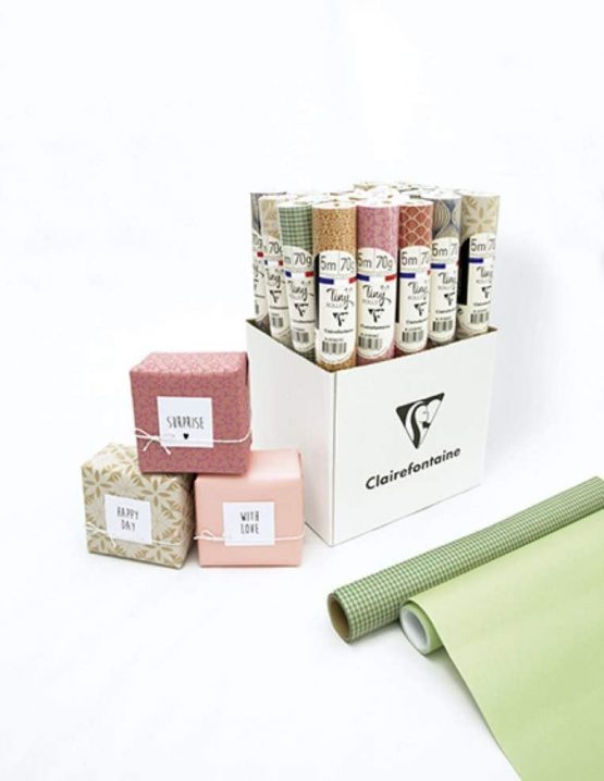Clairefontaine Kraft Wrapping Paper, 5 x 0.35m - White Flowers - Image 3