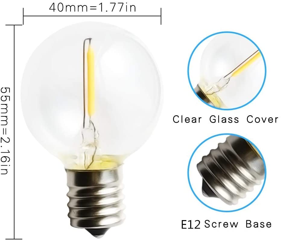 Svater 25 Pack E12 LED Bulbs 1W G40 Plastic Bulbs AC220-240V Replacement for String Lights Outdoor Indoor 2700K Warm White IP44 Waterproof (Not for Solar/Low Voltage Lights) - Image 2