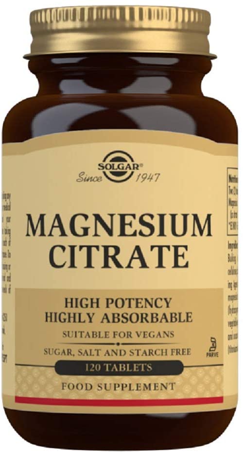 Solgar Magnesium Citrate Tablets, Supports The Nervous System, Energy Release, Reduces Tiredness and Fatigue, Vegan, Brown, 120 Count