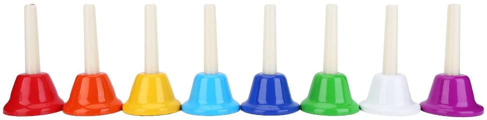 Hand Bells, Colorful 8 Note Metal Diatonic Hand Bell Set Music Brain Development Game Playing Musical Instruments Hand Bells for Children