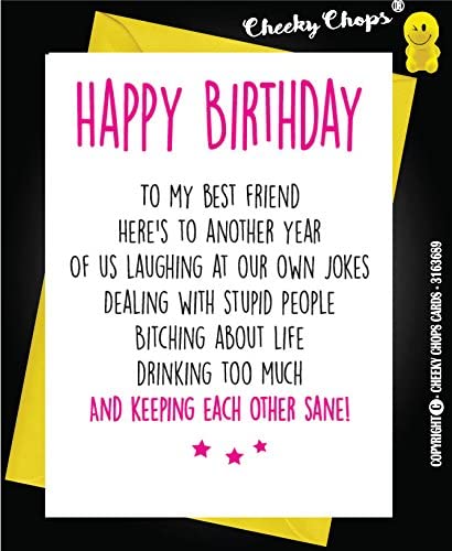 Funny Best Friend Birthday Card - Laughs, Booze & Bitching Design - For Her - Hilarious Friendship C21, Vibrant, Standard