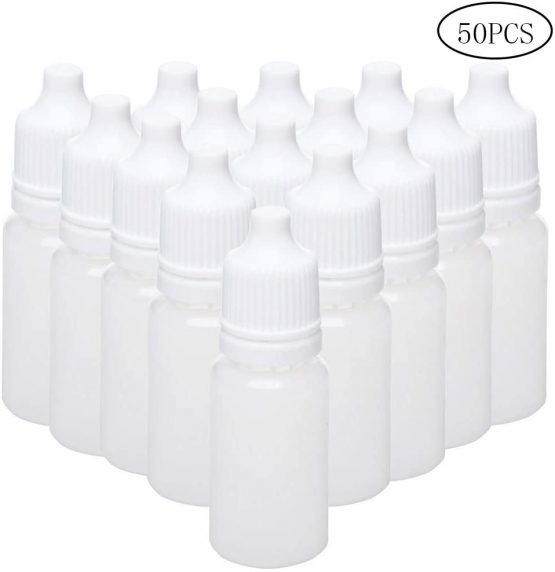 ofoen 50 Pieces Squeezable Dropper Bottles, White Translucent Plastic Eye Liquid Empty Dropper 10ml