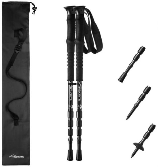 Pair of Trekrite Traveller Compact Four-Section 55cm Walking/Hiking Poles - Black