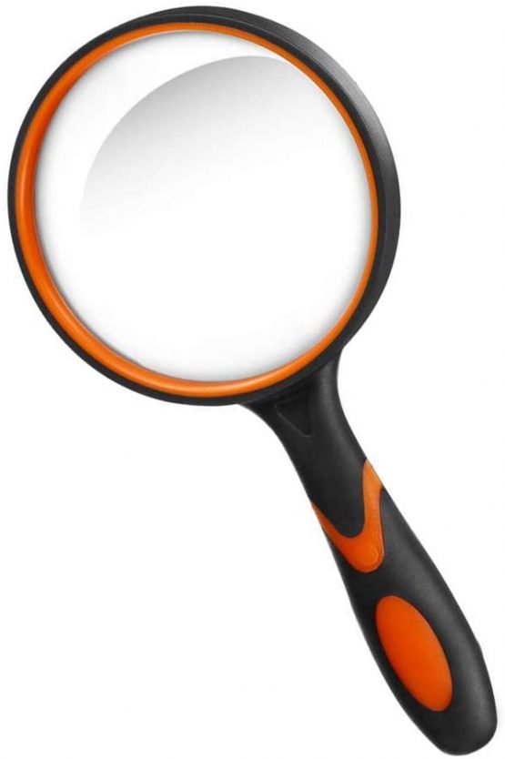 Magnifying Glass 10X, Handheld Reading Magnifier with Non-Slip Soft Rubber Handle, 75mm Magnifying Lens, Shatterproof Magnifying Mirror Reading Books, Inspection, Insects(Orange)