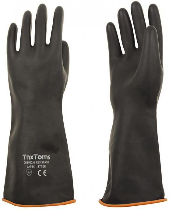 ThxToms Heavy Duty Latex Gloves, Resist Strong Acid, Alkali and Oil, Rubber Garden Gloves, 14", 1 Pair