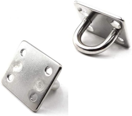 HOMPER 4Pcs M5 304 Stainless Steel Oblong Pad Eye Plate and 4Pcs Carabiner Clips, Marine Hardware Staple Hook Loop With 16 Screws and Plastic Plugs - Image 2