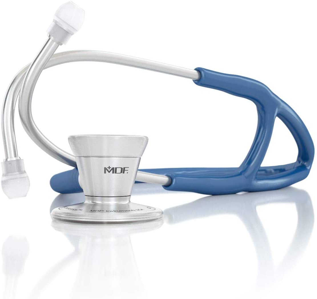 MDF ProCardial Cardiology Stethoscope, Stainless Steel, Adult, Dual Head, Free-Parts-for-Life, Royal Blue Tube