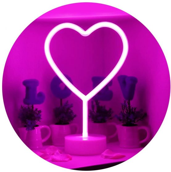 GUOCHENG Lovely Pink Heart Neon Sign LED Pedestal Neon Lamp Nightlight Decorative Love Heart Neon Marquee Sign for Festival Wedding Christmas Children Bedroom