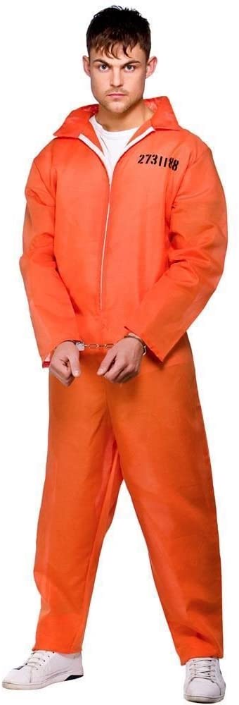 HENBRANDT Adult Men's Orange Prison Jumpsuit Fancy Dress Costume Convict Boiler Suit Prisoner Overalls Jail Jump Suit Dress Up Outfit One Size Mens Fancy Dress Costume - Image 2