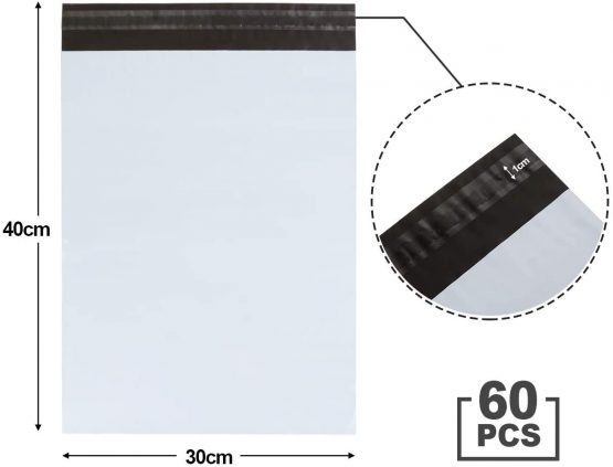 Anstore 60 pcs 12 x 16 Inch White Plastic Mailing Postal Bags Self Seal Packing Packaging Postage Mail Sacks Envelopes Poly Mailers - 300 x 400mm - Image 3