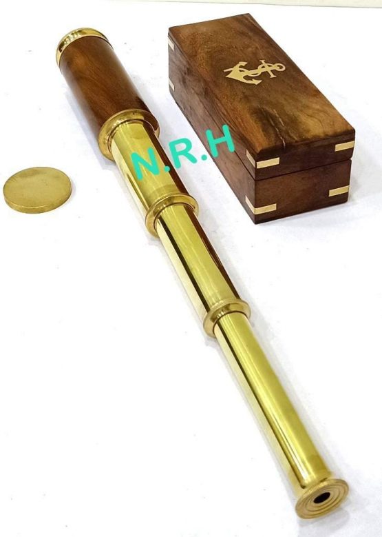 Handheld Brass 14" Telescope - Nautical Pirate Spy Glass with Wood Box - Image 3