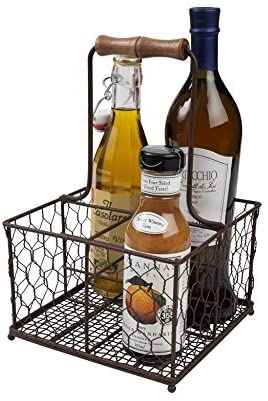 T&G 23002 Provence Wireware 4-Bottle Holder with Aged Wooden Handle, Rustic Brown, 19.7 x 19.7 x 30 cm - Image 2