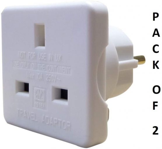 ShaniTech Pack Of 2 Earthed UK To Europe Euro Travel Adaptor France Spain Refer To Description For Country List Adapter