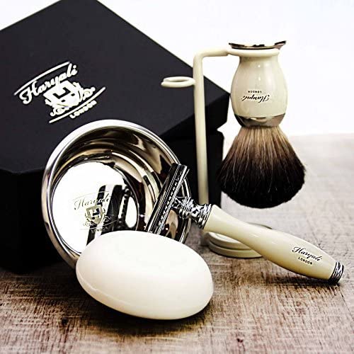 Haryali London Shaving Kit – 5 Pc Shaving Kit – Double Edge Safety Razor - Best Badger Badger Shaving Brush – Shaving Soap – Shaving Bowl – Shaving Stand – Ivory Color Shaving Set - Image 3