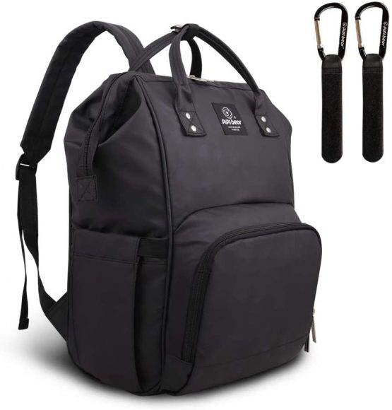 Pipi Bear Changing Backpack Bag Waterproof Baby Changing Bag Cool Nappy Backpack Organizer Large Capacity Diaper Tote Bag (Black)