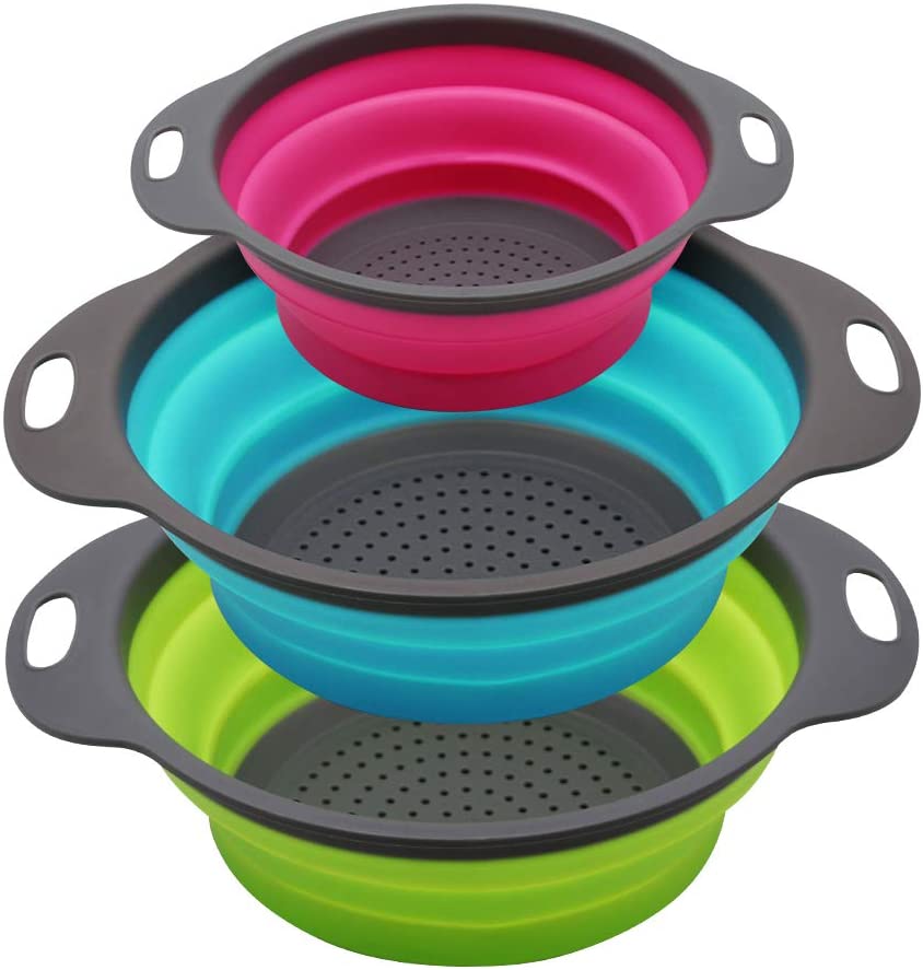 SKERITO Set of 3 Collapsible Kitchen Colander/Strainer, 4 Quart & 2 Quart Sink Colander