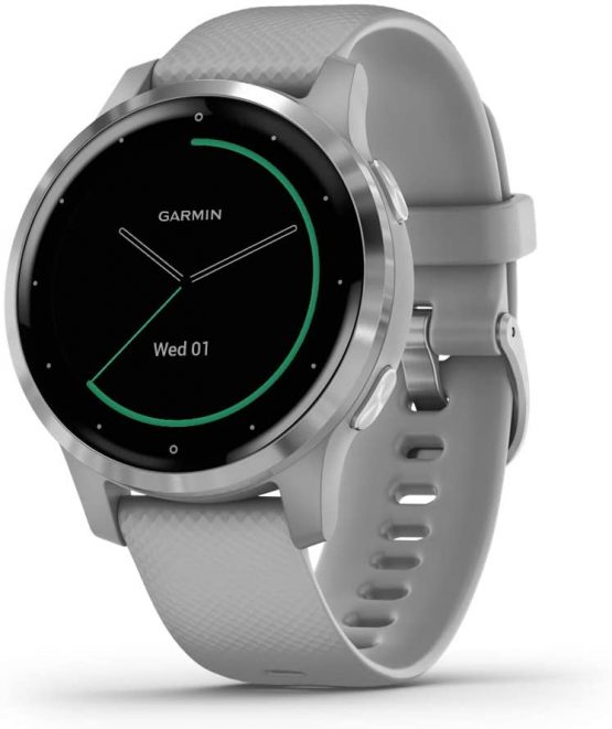 Garmin Vívoactive 4S, Smaller-Sized GPS Smartwatch, Features Music, Body Energy Monitoring, Animated Workouts, Pulse Ox Sensors and More, Powder Gray/Silver