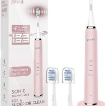 Sonic Electric Toothbrush, USB Rechargeable Toothbrush, 2 Mins Smart Timer 4 Brushing Modes with 2 Replacement Brush Heads by Phniti, Pink