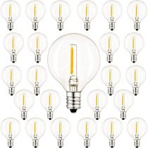 25 Pack G40 LED Replacement Bulbs: 0.6 Watt, Warm White, Candelabra Screw Base, Fits E12 and C7 Sockets for G40 Globe String Lights, Indoor/Outdoor Use, Secure & Convenient Packaging